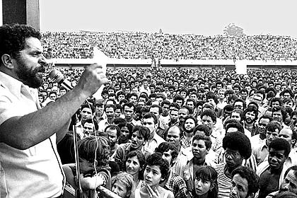 Lula em greve em São Bernardo do Campo (SP) na década de 70. Foto: FolhaPress