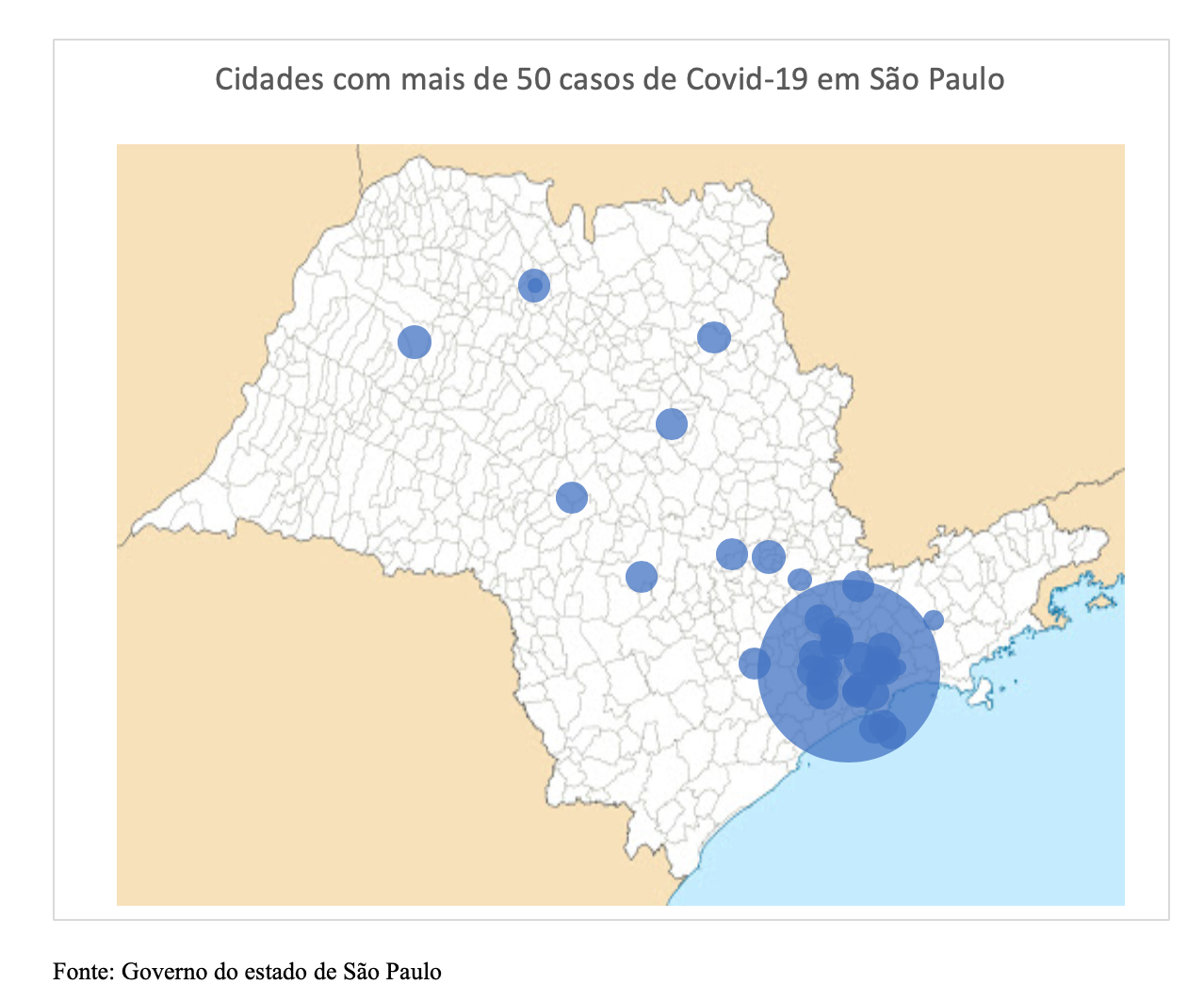 Cidades com mais de 50 casos de Covid-19 em São Paulo