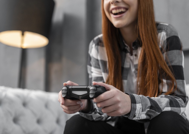 Woman playing videogame