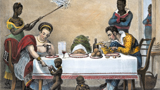  Família Brasileira sendo servida por escravos - Jean-Baptiste Debret (1839)